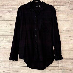 BDG Dark Navy Black Plaid Button‎ Up Medium